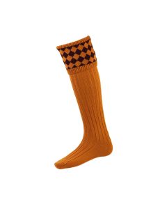 House of Cheviot Mens Chessboard Socks Ochre