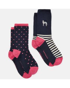 Joules Womens Everyday 2 Pk Socks Navy Dog