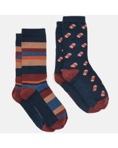 Joules Mens Kingsbury 2 Pk Socks Navy/Burgundy