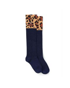 Fairfax & Favor Ladies Signature Knee High Socks-Navy & Leopard