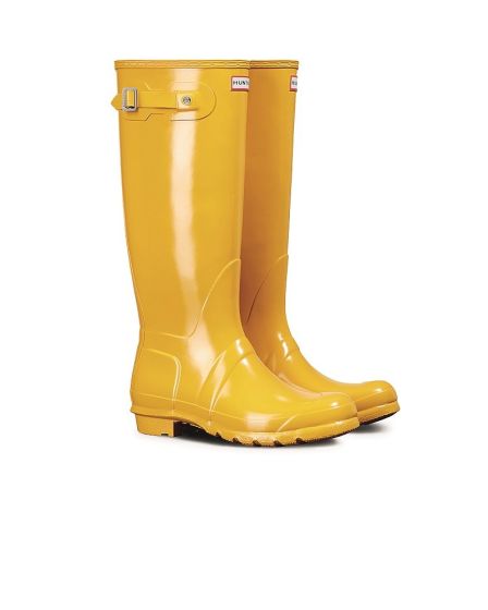 Hunter Womens Original Tall Gloss Wellington Boots Yellow