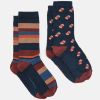 Joules Mens Kingsbury 2 Pk Socks Navy/Burgundy