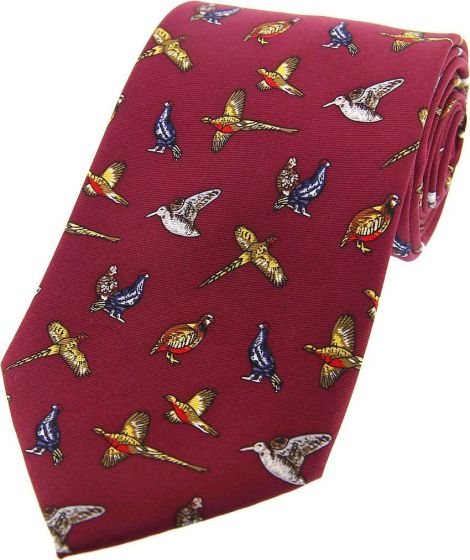 Sax Mens Country Tie Bird Print Wine