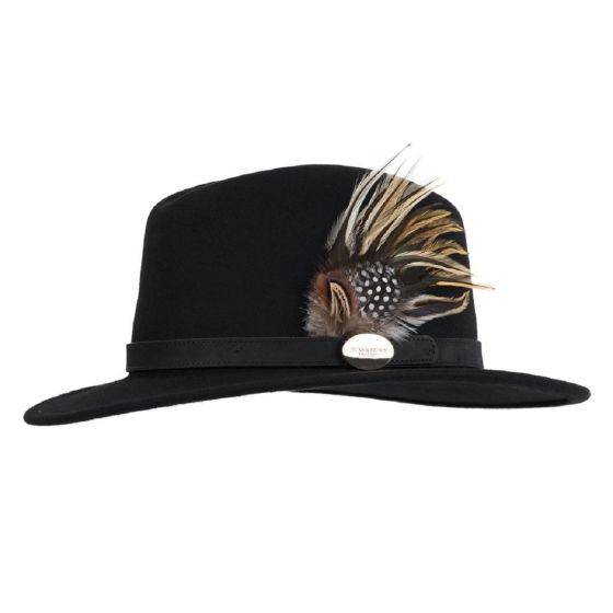 Hicks & Brown Ladies Suffolk Fedora Black Guinea and Pheasant Feather
