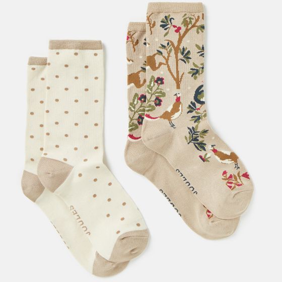 Joules Womens Everyday 2 Pk Socks Neutral Wood