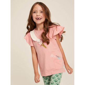 Joules Kids Astra Flutter Sleeve Applique T-Shirt-Rose Pink