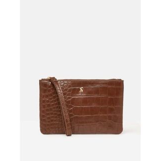 Joules Eliza Faux Leather Croc Effect Pouch-Brown