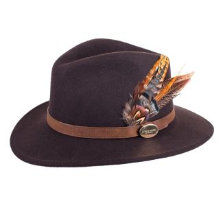 Hicks & Brown Ladies Suffolk Fedora Dark Brown Gamebird Feather
