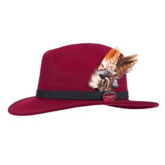 Hicks & Brown Ladies Suffolk Fedora Maroon Gamebird Feather
