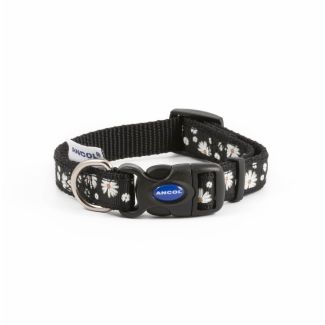 Ancol Black Daisy Adjustable Dog Collar 