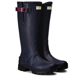 Hunter Womens Balmoral Side Adjustable 3mm Neoprene Wellington Boots Navy/Peppercorn