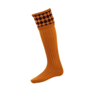 House of Cheviot Mens Chessboard Socks Ochre