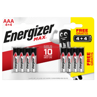 Energizer AAA Max Alkaline Batteries Pack of 4 + 4