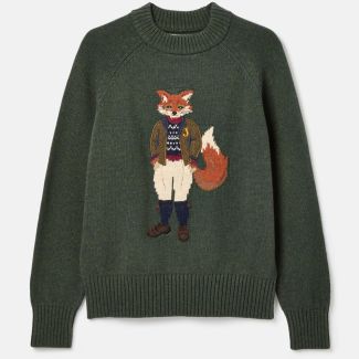 Joules Womens Jonty Fox Jumper Heritage Green Fox