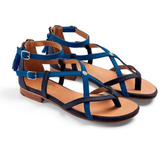 Fairfax & Favor Womens Brancaster Leather Sandals-Porto Blue/Navy