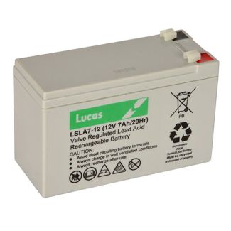 Lucas LSLA Valve Regulated Lead Acid Rechargeable Battery 12V 7Ah (LSLA7-12)