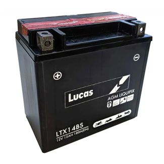 Lucas AGM Liquifix Lead Calcium Rechargeable Motorcycle Battery 12V 12Ah (LTX14BS)
