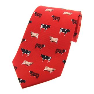 Sax Mens Soprano Cows Country Silk Tie Red