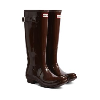 Hunter Womens Original Tall Gloss Wellington Boots Brown Bolt