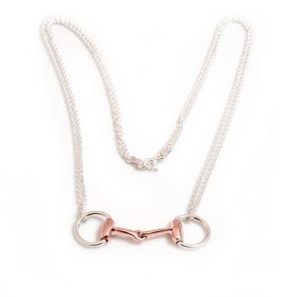 Hiho Silver Sterling Silver & 18ct Rose Gold Plate Double Chained Snaffle Necklace